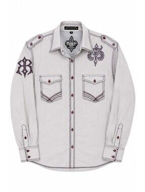 Roar Strength Refined Hendrix Men's M White Embellished Y2K Western Shirt